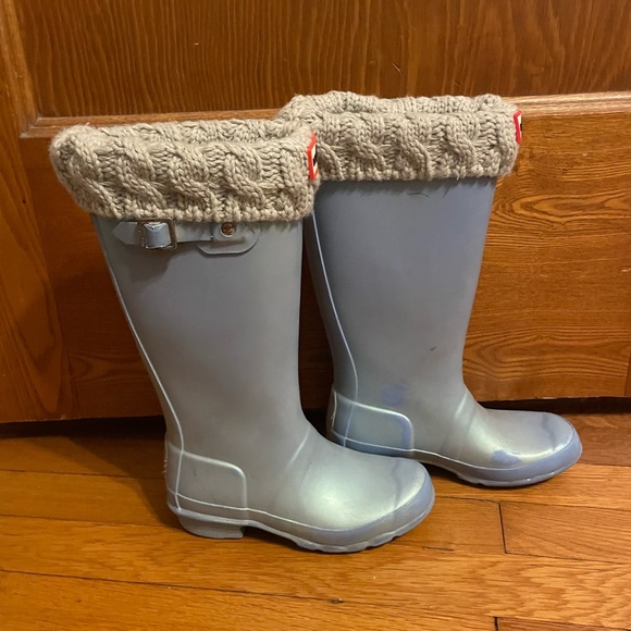 Hunter Kids Blue Rain Boots with socks - Picture 3 of 3